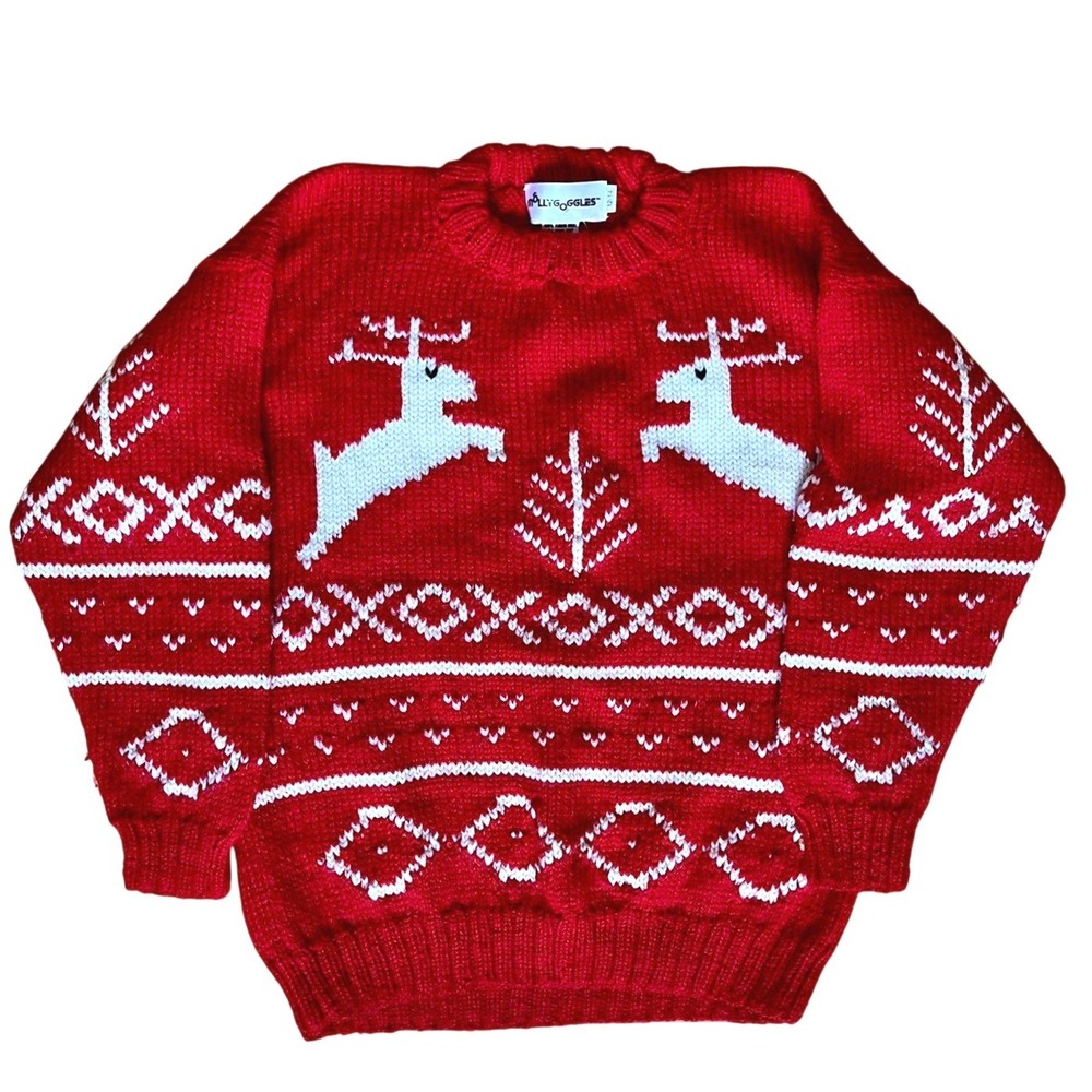 Molly Goggles Vintage 90s Wool Sweater Unisex 12-14 Christmas Holiday Reindeer